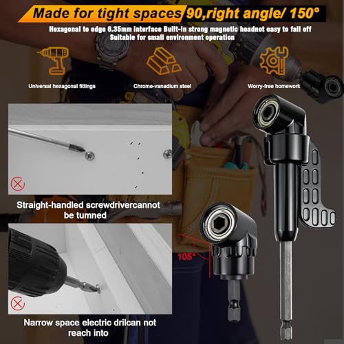 20 Stück 105°Winkelschrauber aufsatz Set,Winkelschrauber Vorsatz Adapter,Stecknuss Adapter,Winkelaufsatz für Akkuschrauber,Biegsame Welle Bohrmaschine für Elektrische Winkelbohrer