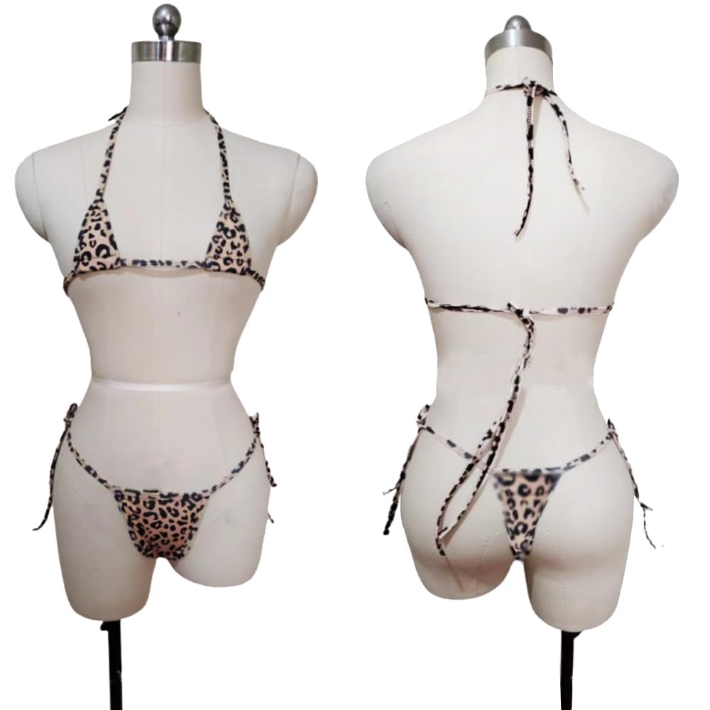 コスプレ セクシー 可愛い アニマル柄 マイクロビキニ 過激 透け水着風 コスチューム ホルタ―ネック 紐パン 極小マ イクロビキニ エロ 透け透け アダルト過激 水着 露出 女性らしさ 下着 ミニブラ +ビキニ (Cヒョウ柄)…