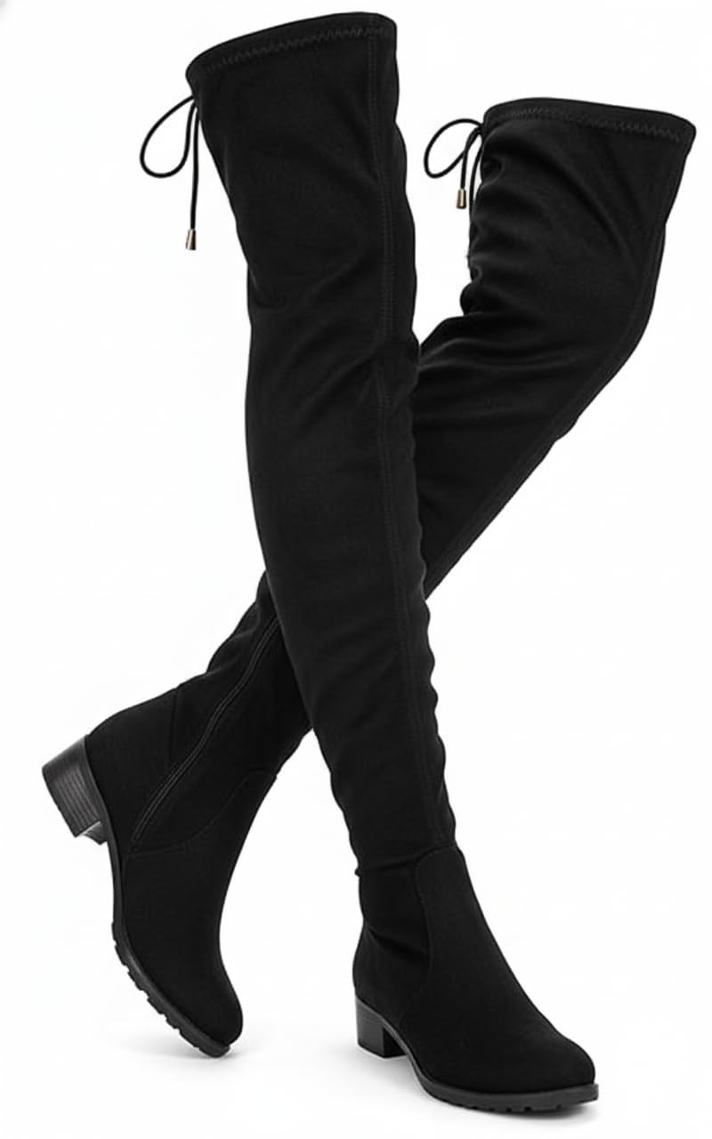 Women's Over The Knee High Boots Suede Thigh High Boot Flat Heels Opening Shoes with Loop