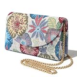 Floral Evening Clutch Purses For Women Cute Embroidery Crossbody Shoulder Handbag For Wedding, Cocktail, Prom & Party,