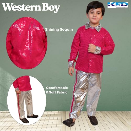 Image of Kaku Fancy Dresses Western Disco Outfit for Kids Sequin Shirt with Shining Pants for Annual Day Programme