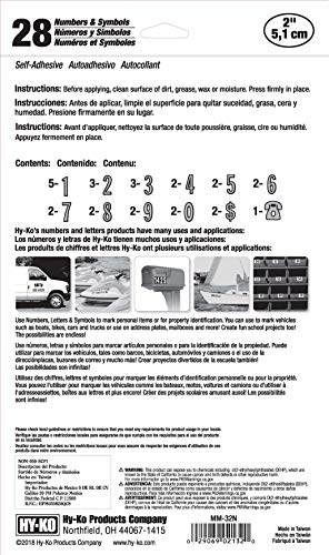 Hy-Ko Products Mm-32N Self Adhesive Vinyl Die Cut Numbers, 2" High, Prism Silver, 28 Count #TOP1