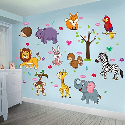 Animal Wall Sticker Cartoon Baby Children Diy Art Decal Self-Adhesive Wallpaper Mural Decorate For Living Room Tv Sofa Background Bedroom Kids Room Nursery #TOP1