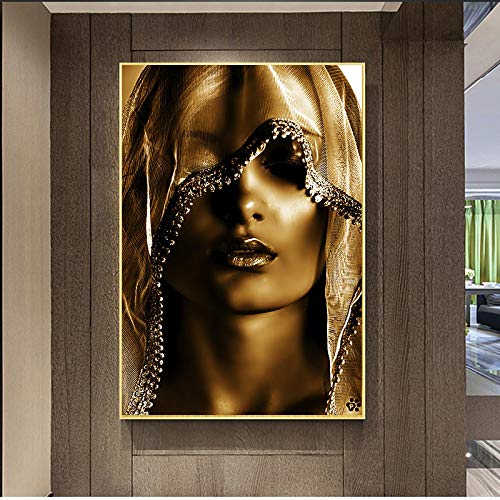 Toile maquillage femmes art moderne doré 70x100 cm sans cadre pour decoration salon chic