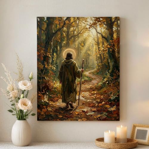 Lienzo realista de camino de otoño marrón con arte para colgar moderno