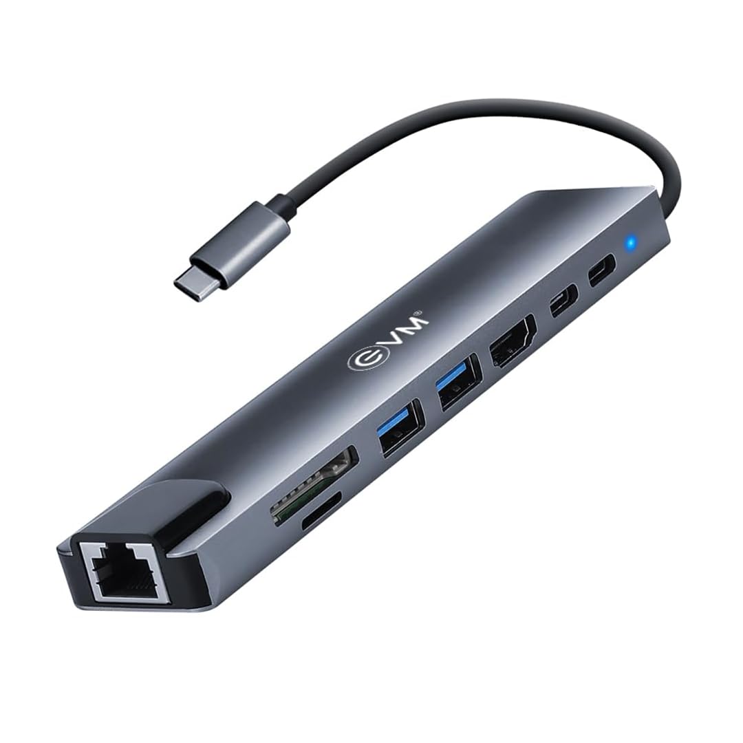 EVM 8-in-1 USB C Hub Docking Station | Type-C Hub with 4K HDMI, VGA 1080P, USB 3.0, 2× USB 2.0, RJ45 Ethernet (100 Mbps), SD/TF Card Reader, 3.5mm AUX & PD Charging-image-32