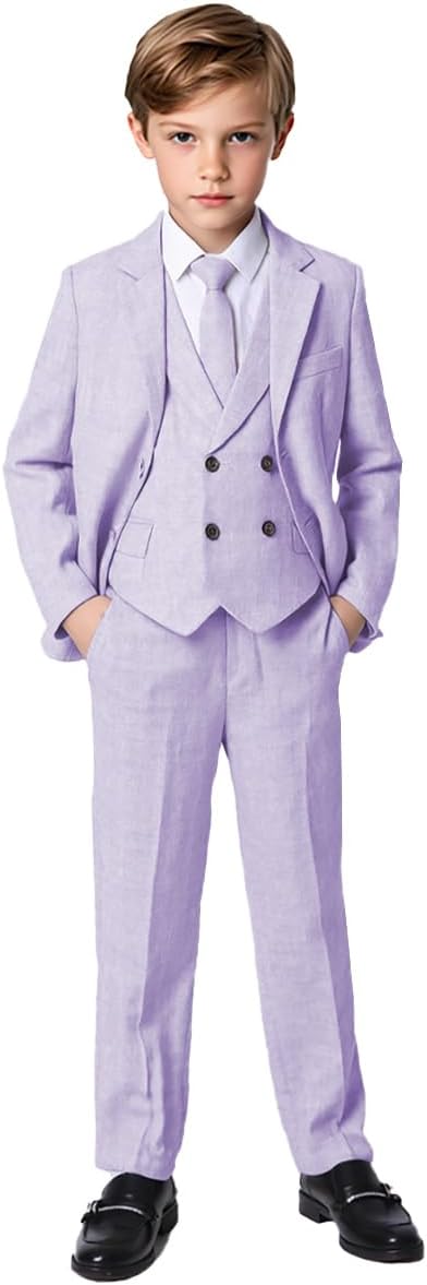 Boy Suits 3 Piece Slim Fit Formal Suit Set with Tuxedo Jacket Vest Pants for Kids Wedding Ring Bearer Party