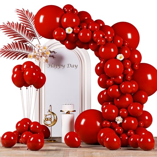 Image of Voircoloria 130pcs Ruby Red Balloons Different Sizes 18 inch 12 inch 10 inch 5 inch Dark Red Latex Balloon Garland Arch Kit for Birthday Baby Shower Graduation Wedding Valentine's Day Christmas Party Decorations