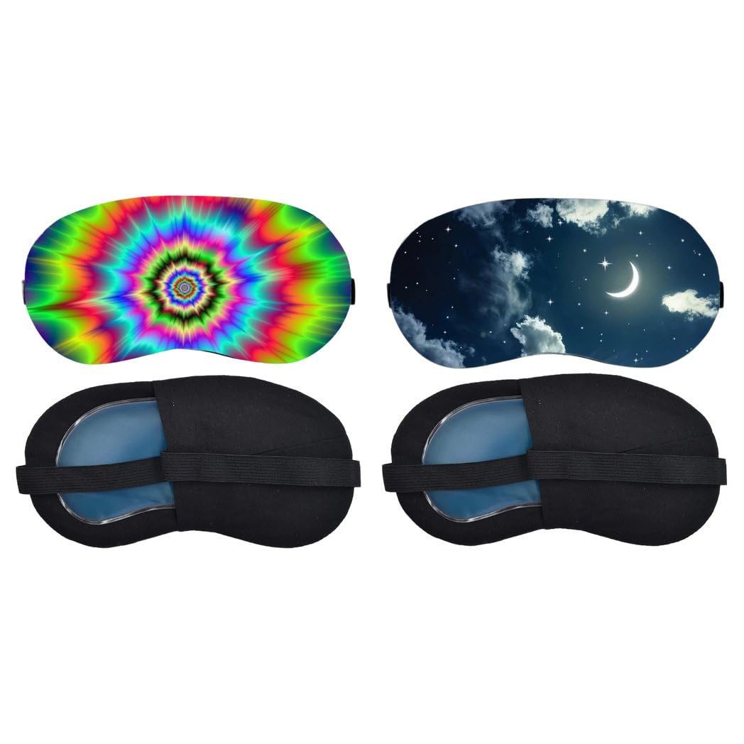Reusable Hot & Cold Sleep Mask Combo Pack of 2, Psychedelic & Moon Designs, Cooling & Heating Gel Eye Mask for Sleeping, Puffy Eyes, Migraine Relief, Relaxation, Travel-image-12