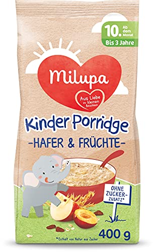 Milupa Kinder-Porridge – Hafer- & Früchtebrei ab dem 10. Monat bis 3 Jahre, Babynahrung, 1x 400 g