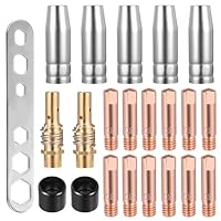 22 Stück Verschleißteile Set, Schutzgasschweißgerät Zubehör, mit 12 x Stromdüse M6 0,8mm,5 x Schweißdüsen,2 x Düsenstock,2 x Isolator,1 Schraubenschlüssel für MIG MAG Schweißbrenner MB15AK