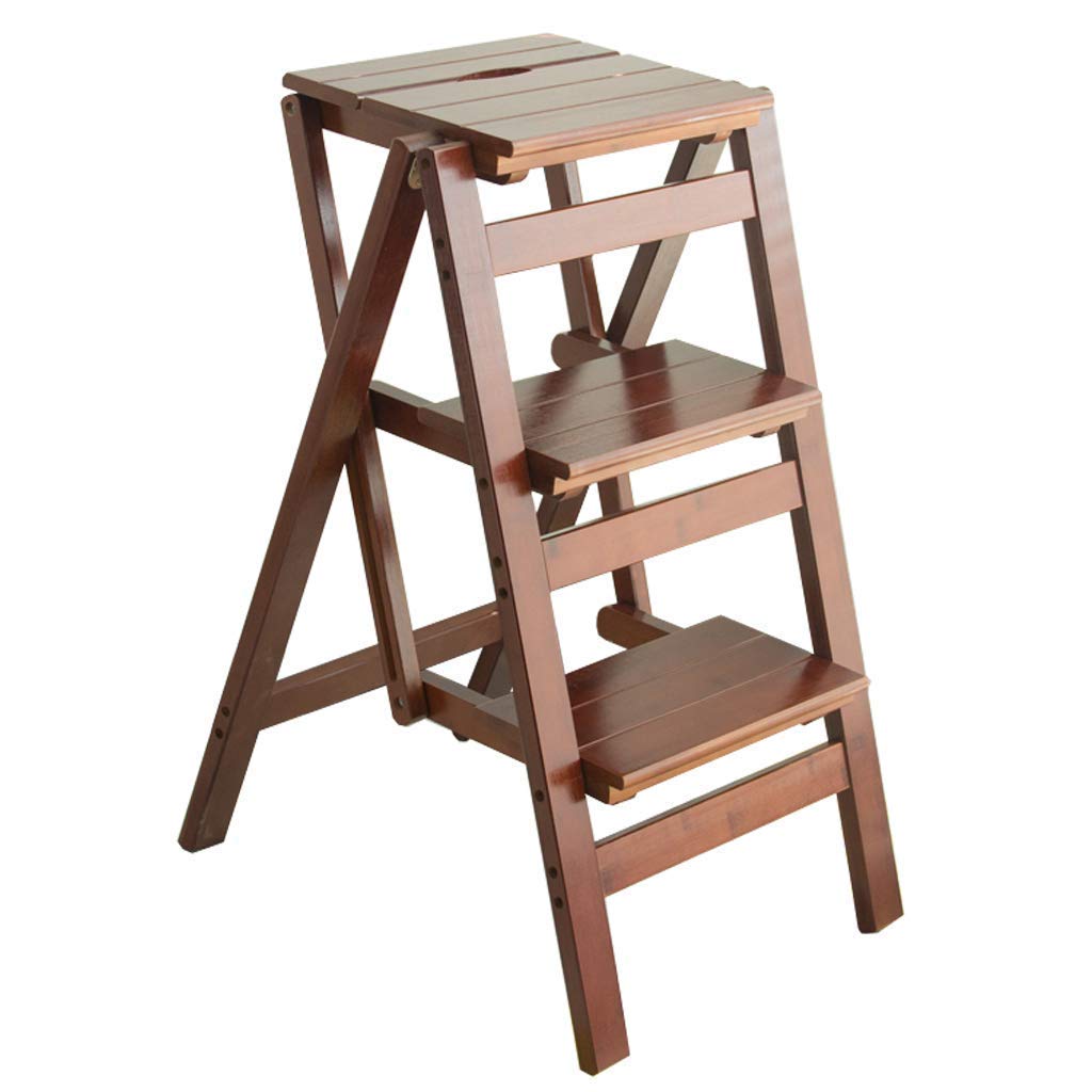 Soporte de planta de escalera de tijera con taburete de madera plegable