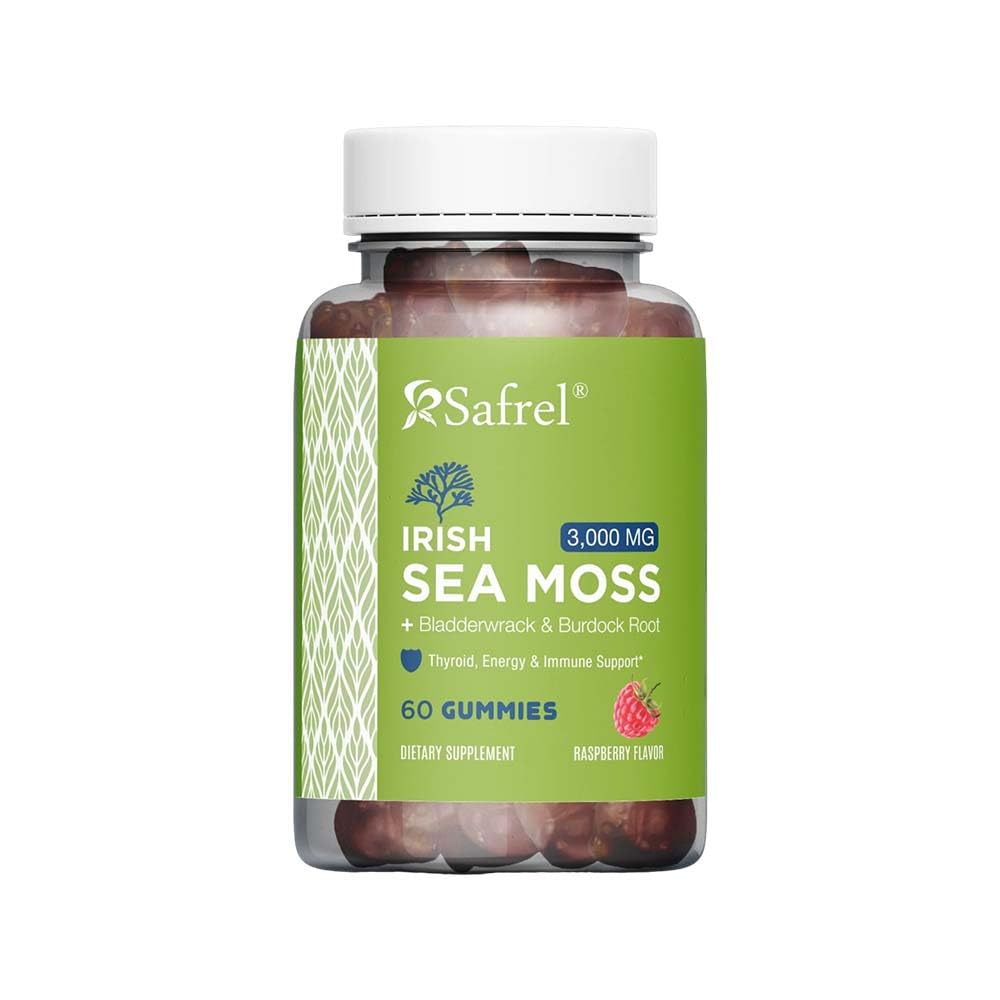 Safrel Suplemento em Gomas com musgo-marinho irlandês, bladderwrack e raiz de bardana, 3000 mg, 60 gomas