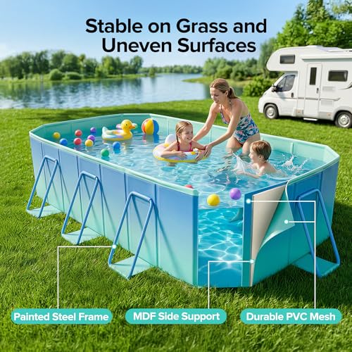 Image of Foldable Pool, Non-Inflatable Large Swimming Pool for the Whole Family, Portable Above Ground Pool for Adults & Kids, Kiddie Pool for Backyard Garden Camping, 113 inchx70 inchx19 inch, Easy Setup, Blue