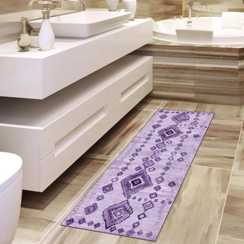 Alfombra de pasillo lavable morada estilo vintage antideslizante 4