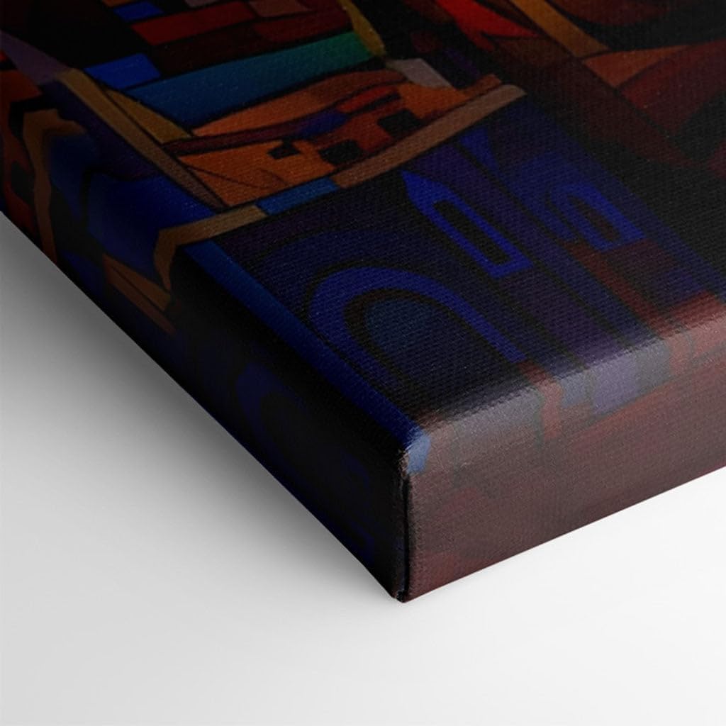 Canvas for Living room. Cityscape Kaleidoscope: A Stained Glass Skyline Under the Cosmic Gleam, 27 x 18 inch Canvas Wall Art - Ready to Hang