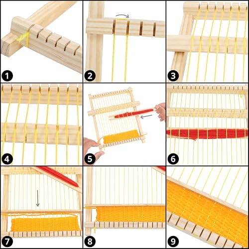 Miniatura 5 de Curtzy Telar De Madera 16,5 X 21,7 Cm Telar Marco Grande Para Múltiples Manualidades Hilos Mixtos, Vara De Ajuste, Peine, Lanzadera E Hilo De Nailon Kit Para Principiantes