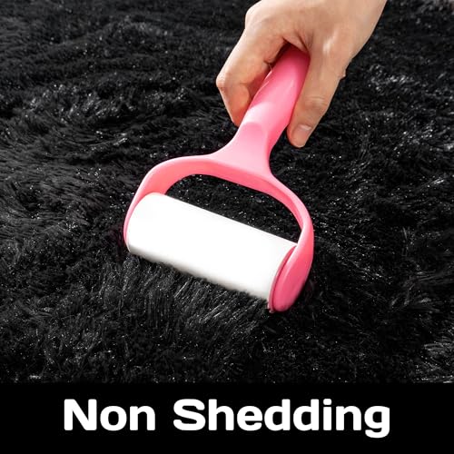 Round Fluffy Rug 8FT Black - Super Soft Circle Rug for Kids & Nursery - Shaggy Fuzzy Plush Carpet for Boys & Girls Room