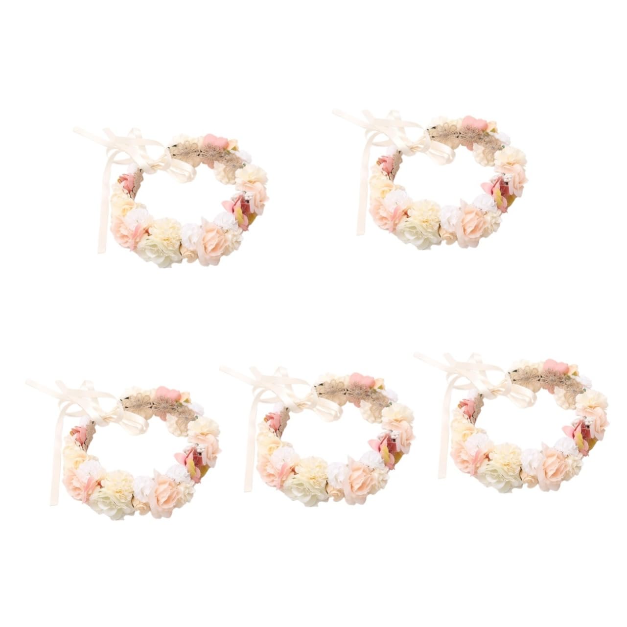 5 Pz Diadema di ghirlanda di fiori di seta nastri per per ragazze fasce per la testa ragazza dei fiori hallowen hair charms fascia floreale copricapo floreale tessuto rosa