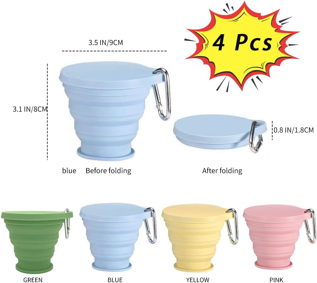 4PCS Silicone Collapsible Cups Foldable for Camping & Hiking | Foldable, Sturdy, Travel, Camping & Hiking