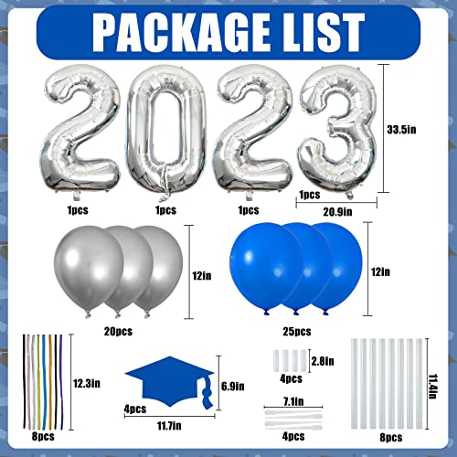 2023 Graduation Plastic Party Decorations - Blue Silver 2023 Balloon Yard Signs With Cap For College High School Graduation Yard Garden Outdoor Decorations #TOP2