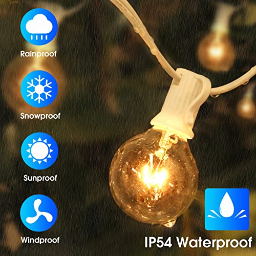 25Ft Dimmable Outdoor String Light, G40 Globe Patio Light with 26 2200K Edison Glass Bulbs(1 Extra), E12 Base White Waterproof Connectable Light for