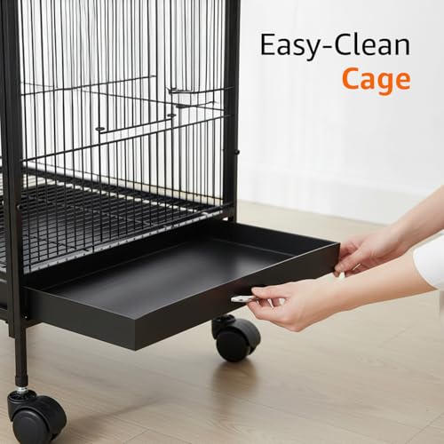 Image of Amazon Basics 30-Inch Metal Bird Cage with Gate | Feeders, Wooden Perches & Tray | Ideal for Lovebirds, Parrots & Small Birds | 3 Levels| Black