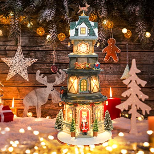 Chonsun Christmas Village,Christmas Collectible Buildings Christmas Village Houses Christmas Bell Tower With Led Lights,Christmas Vacation Village Musical With Usb Indoor Display Figurines Decoration #TOP3