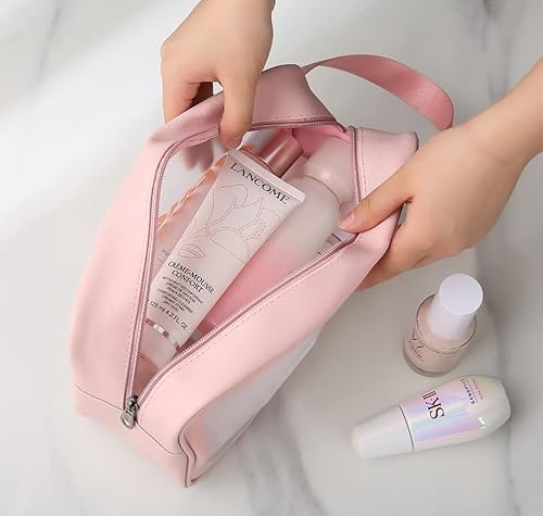 VEHTRI Women Zipper Makeup Beauty Bags Transparent Make Up Organizer Storage Bath Toiletry Wash Bag Travel Waterproof Cosmetic Bag, PU PVC Cosmetic Makeup Pouch for Women 3
