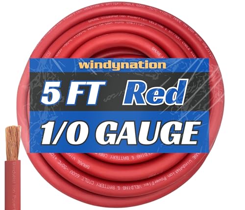Image of WNI 1 /0 Gauge 5 Feet Red 1 /0 AWG Ultra Flexible Welding Battery Copper Cable Wire - Made in The USA - Car, Inverter, RV, Solar