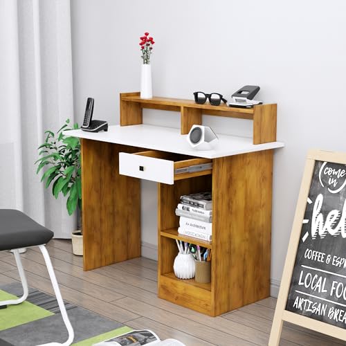 Image of Bniture Wooden Study Table for Home | Engineered Wood Study Table with Book Shelf | Multi Purpose Computer Desk for Study & Writing | Laptop Table with Drawers & Shelf | Giant Wood & Frosty White