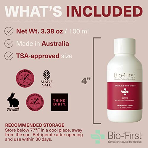 Bio-First - Manuka Honey Immunity Syrup - Umf10+ - Daily Defense, Immune Boost & Support - Natural Honey - Vitamin C - Kakadu Plum - Non-Toxic - Delicious Superfood Remedy Gluten Free - 100Ml #TOP5