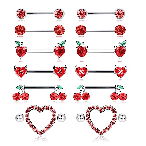 Kakonia 6 Pares 14G Pezón Anillos para Mujeres 316L Acero Inoxida...