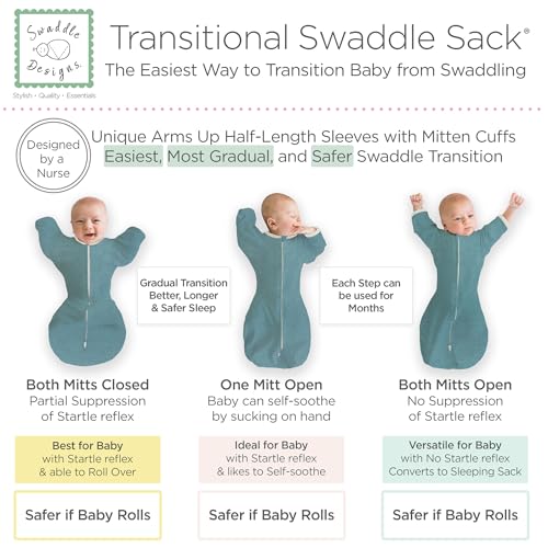 Image of SwaddleDesigns Transitional Swaddle Sack, Arms Up Half-Length Sleeve & Mitten, Most Gradual Transition Swaddle for Newborn