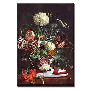 Canvas Print Europa Vintage Canvas Schilderijen Stilleven Bloemen In Sneaker Schoenen Nordic Art Poster en Prints Foto voor Kamer Unframed (30x40cm/11.8×15.7inch) Frameless