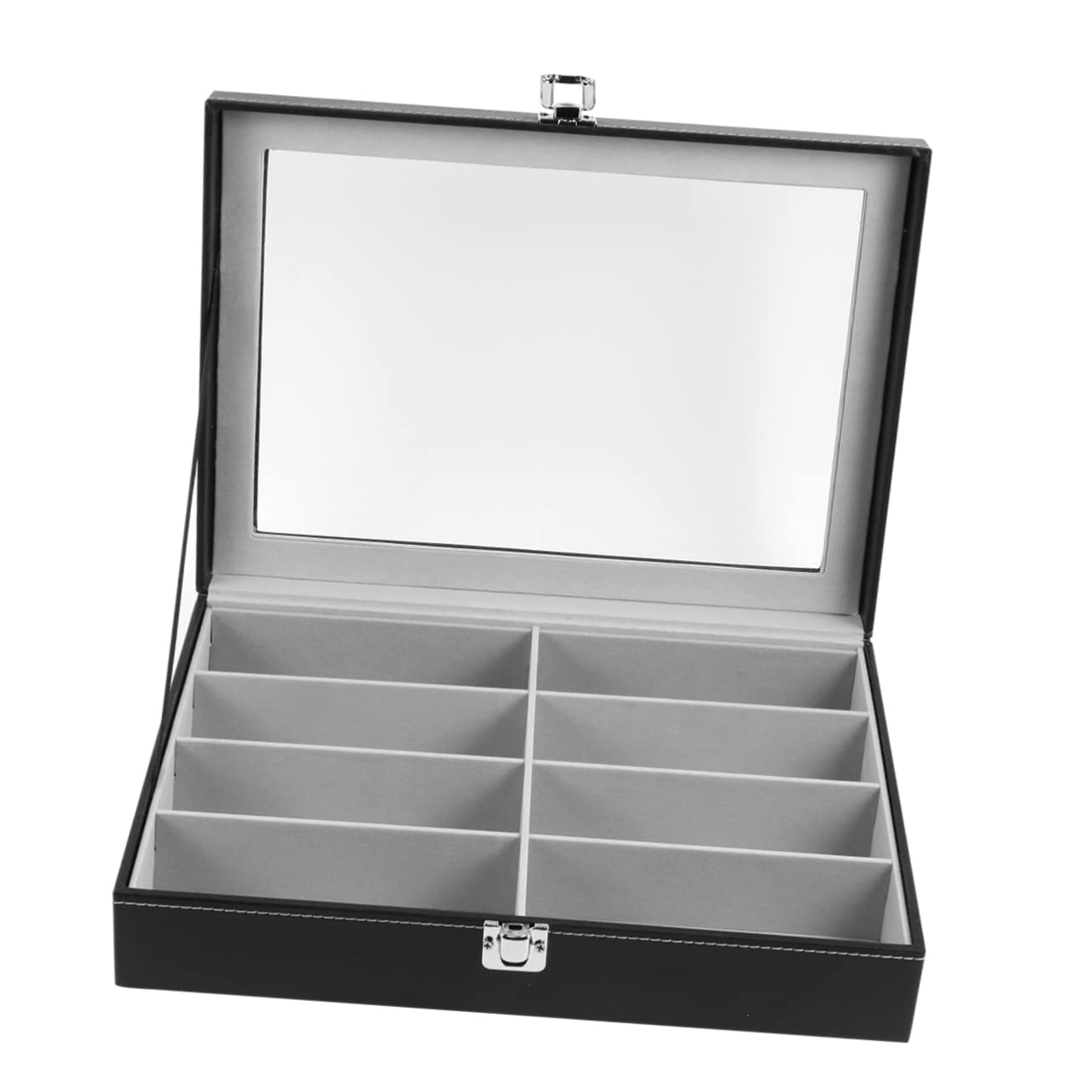 VALICLUD Estuche para Guardar Gafas de Sol Negro de PU con Interior de Tela Gris, Organizador con 8 Rejillas, Bandeja Expositor Resistente para Almacenamiento y Exhibición en Comercio
