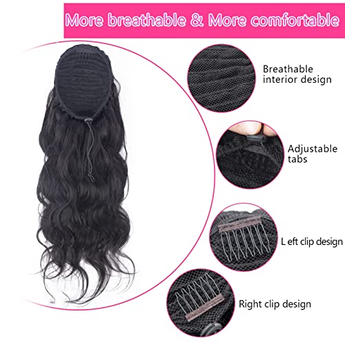 Aiokrtse Wrap Around Ponytail Extension Human Hair Body Wave Drawstring Ponytail Hair Pieces for Women Natural Color 24 inches - Image 4