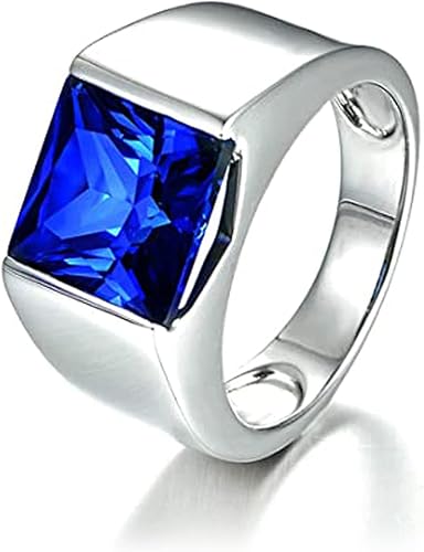 ATTA GEMS Anillos de zafiro esmeralda para hombre, piedra gema verde y azul, anillos para hombre, chapado en oro blanco de 14 quilates, anillo de