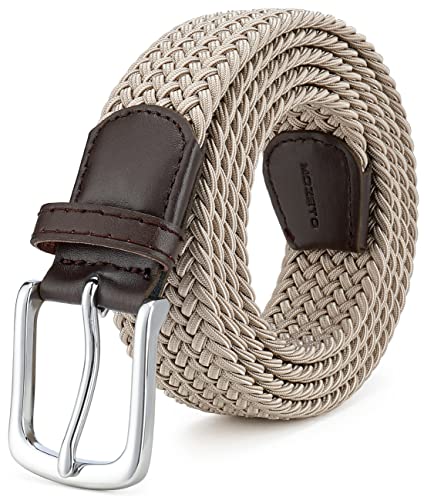 MOZETO Elastisch Stretch Gürtel Breite 3.3cm, Stoffgürtel Stretchgürtel Flechtgürtel Geflochtener Gürtel für Damen und Herren (Beige, Länge 95 cm)