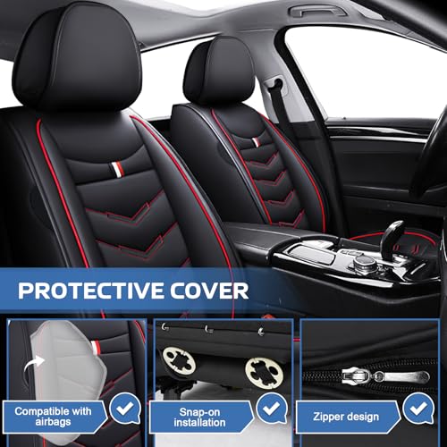 Image of Car Seat Covers 8 Seats for KIA Telluride 2020-2027, Customized Waterproof Nappa Leather Seat Protectors, Breathable Automobile Seat Covers Full Set(8 Seats Standard /Black Red)
