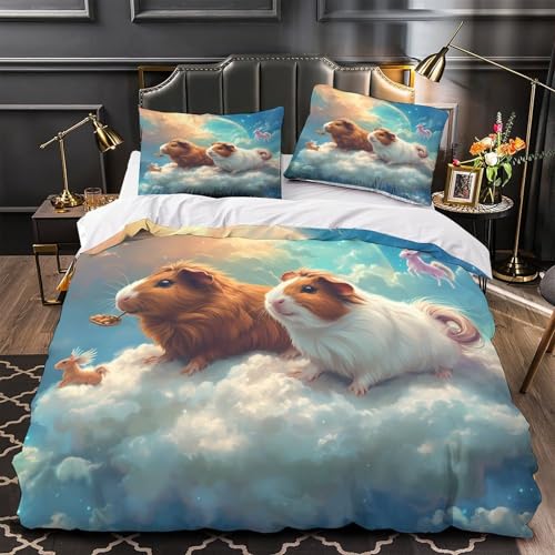 Parure de couette cochon d'inde lit simple 140x200 microfibre 3D fille