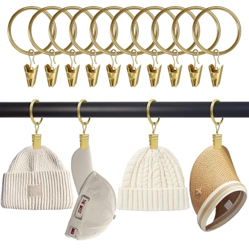 Image of HASTHIP 10Pcs Golden Curtain Ring Clips Openable Curtain Ring Clips for Quick Curtain Change or Installation 3.2cm Diameter Metal Curtain Rings for Window Curtain, Shower Curtain, Drapes