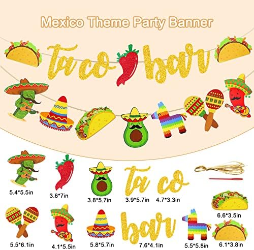 Fiesta Taco Bar Banner Garland 2 set Mexican Fiesta Party Banner with Cactus Donkey Maraca Sombrero Taco Pepper for Mexican Cinco de Mayo Fiestas Theme Party Decorations