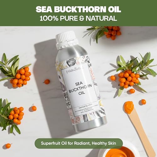Image of VedaOils Sea Buckthorn Oil 100ml | Pure Sea Buckthorn Pulp Oil for Face & Skin Care | Rich in Antioxidants, Vitamins & Helps Reduce Acne