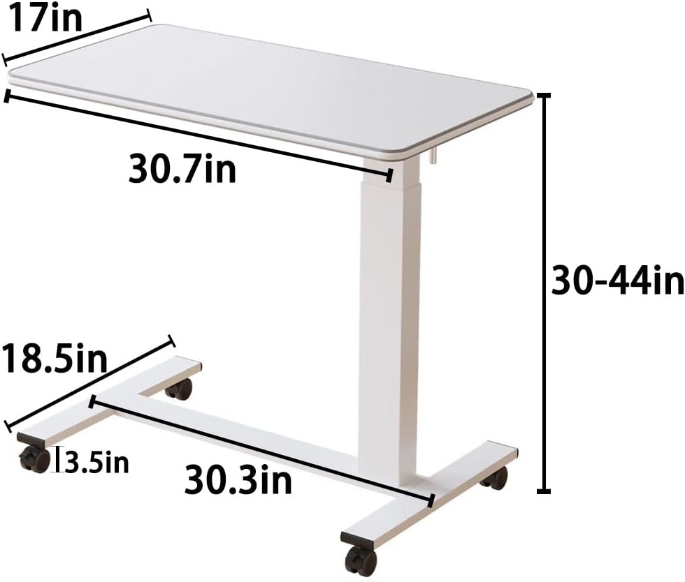 Hospital Bed Table with Wheels, TigerDad Adjustable Height Bedside Table Over Bed Desk Overbed Table Mobile Laptop Table for Bed Laptop Stand for Couch Hand Crank