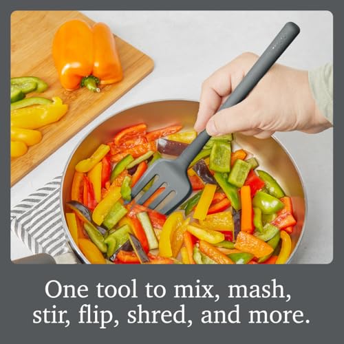 Image of Tovolo Flex Core Silicone Fork Charcoal Gray Large Cooking Fork for Spaghetti Twirling Mixing Shredding, Heat Resistant Silicone Fork Kitchen Utensil, BPA Free Spaghetti Twirling and Cooking Fork