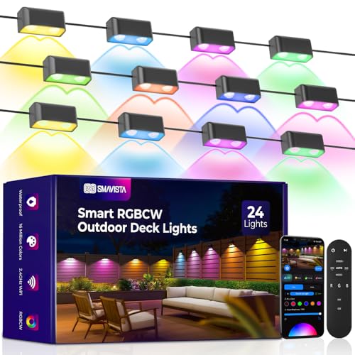 SMAVISTA Outdoor Deck Lights 24 Packs, Smart RGBCW Fence Light,