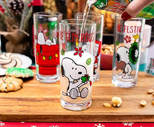 Silver Buffalo Peanuts Snoopy Holiday Fun Pint Glasses, Set Of 4 | Beer Tumbler For Liquor, Pub Drinks | Each Holds 16 Ounces #TOP4