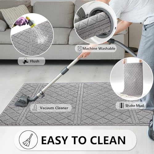 REFETONE Indoor Doormat, Front Back Door Mat 20"x32" Rubber Backing Non Slip Mats, Absorbent Resist Dirt Entrance Rugs for Entryway, Washable Low-Profile Inside Floor Mat for Muddy Wet Shoes, Grey by REFETONE - Image 5