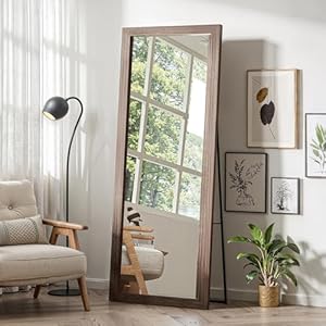 Full Length Wooden Mirror for Wall or Floor, 56″x20″ Rustic Farmhouse Solid Wood Frame with Stand, Large Rectangular Wall-Mounted or Leaning Mirror for Bedroom, Living Room, Entryway